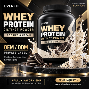 Fournisseur de poudre de protéines de lactosérum à la vanille en marque privée en Malaisie, fabrication OEM de shakes WPC sur mesure, croissance musculaire pour adultes, 20-29g - Product Image 1