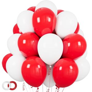 100 Palloncini in Lattice Spesso da 12 Pollici Rossi e Bianchi per Festa della Mamma, San Valentino e Compleanno - Product Image 1