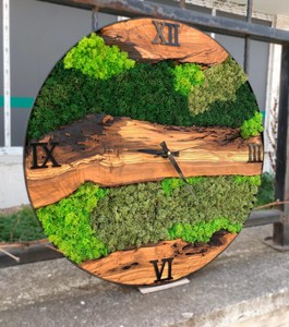 Luxury Forest Moss Wall <b>Clock</b> Rustic Wooden Handmade Nature Inspired Green Artistic Modern Home Decor Timepiece - Product Image 4