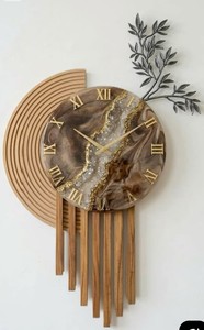 Horloge murale analogique en quartz résine, faite à la main, décorative en époxy, motif abstrait bleu grain de bois, chiffres romains, décoration murale pour salon - Product Image 6