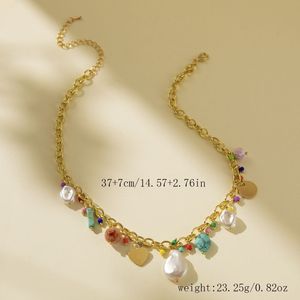 Elegante Collana con Ciondolo in Conchiglia e Perline di Pietra Naturale per Donne, Gioielli Geometrici in Lega Colorata, Collane con Ciondolo alla Moda - Product Image 2