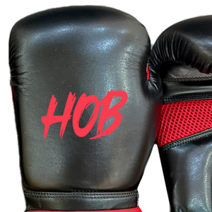 Gants de boxe en cuir PU HOB rouge et noir, respirants, avec fermeture Velcro pour l'entraînement - Product Image 4