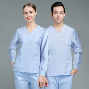 Nuevos Uniformes de Enfermería Ecológicos y Ligeros, Conjuntos Elásticos Unisex, Uniformes Médicos de Manga Larga con Cuello en V para Uso Hospitalario - Product Image 2