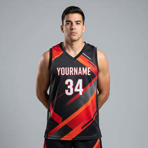 Maillots de basket-ball personnalisés OEM, nom et numéro imprimés, sans manches, séchage rapide, protection UV, évacuation de l'humidité, 100% polyester - Product Image 3