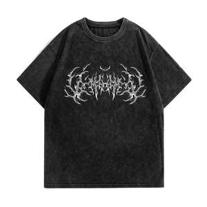 <b>Gothic</b> Black Oversized T-<b>Shirt</b> With Silver Letter Print O-Neck Short Sleeve Men's Casual Wear - Product Image 1