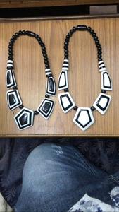 Handmade Black And White Geometric Resin Statement <b>Necklace</b> Bold Monochrome Chunky Beaded Collar Fashion Jewelry - Product Image 3