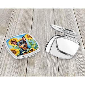 Espejo de maquillaje de viaje para mujeres y niñas, girasoles Pinscher en miniatura, espejo de bolsillo de mano plegable decorativo, regalo - Product Image 3