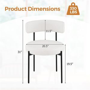 2 sedie da pranzo imbottite in sherpa bianco con schienale ergonomico curvo e seduta ampia per sale da pranzo, parchi, bar, con struttura in metallo - Product Image 4