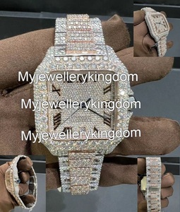 Montre de luxe en or rose avec boîtier carré en moissanite VVS, bracelet en acier inoxydable et moissanite, résistante à l'eau 10 bars - Product Image 3