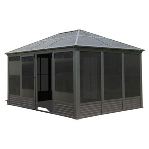11.2x14.6FT Aluminio Hardtop Gazebo Cuatro estaciones Solarium Sunroom Paredes de pantalla de PVC móviles Puertas correderas Techo de acero galvanizado - Product Image 1