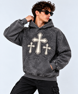Custom <b>Vintage</b> Washed <b>Oversized</b> Hoodie Bold Applique Embroidery Heavyweight Fleece Streetwear Pullover <b>Sweatshirt</b> for Unisex - Product Image 3