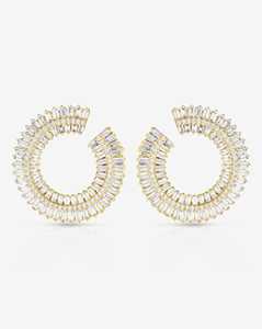 Pendientes de Aro Grandes con Diamantes Curvos, Solitario, Oro Sólido de 14k y 18k, Redondos, Baguette, Lujosos, para Novia, Boda - Product Image 1