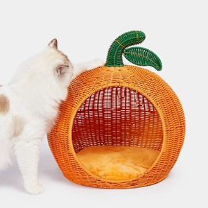 New Hot Product Orange Shape Luxury Rattan Cat Villa <b>Nest</b> Wooden <b>Bed</b> Pet Furniture Sustainable <b>Beds</b> House for Cats - Product Image 2