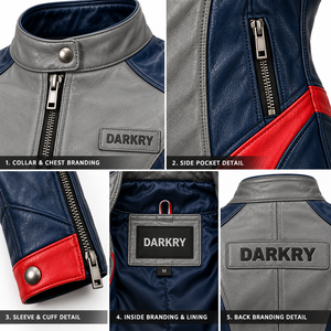 Veste de moto en cuir véritable pour femmes, gris foncé, bleu, rouge, vêtements de sport pour motocross, vêtements de motard, streetwear - Product Image 6
