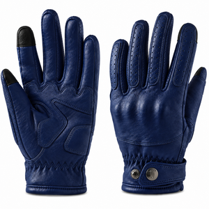 TANVEX Yellow Full Finger Leather Racing <b>Gloves</b> <b>Touchscreen</b> Compatible Tips Adjustable Wrist Strap Button Closure Unisex Outdoor - Product Image 3