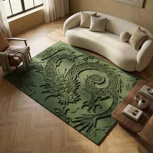 Designer Modern Green Premium Plush Loop Pile <b>Hand</b> <b>Tufted</b> Wool <b>Rug</b> Abstract Pattern Soft Texture Living Room Bedroom 1 Piece - Product Image 3