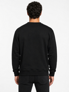 Sudadera de cuello redondo con pedrería para hombre, ajuste regular, tejido de punto, color negro liso, informal, para invierno, con bolsillo, ecológica, de secado rápido - Product Image 5