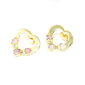 Pendientes de Moda con Forma de Corazón de Cuarzo Rosa Natural, Chapados en Oro de 22K, para Mujeres y Niñas, Joyería al por Mayor - Product Image 1