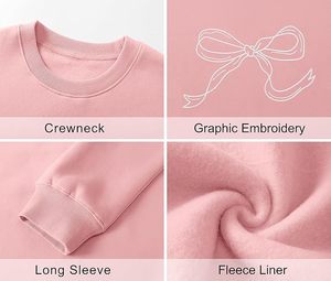 Sudadera Rosa Oversize con Cuello Redondo y Diseño de Lazo Bordado, Top Casual de Algodón Tejido para Mujer, Otoño - Product Image 3