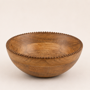 Tazón para Servir Hecho a Mano de Madera de Mango con Borde Decorativo de Cuentas, Tazón Ecológico Rústico para Ensaladas y Frutas para Decoración Moderna de Cocina - Product Image 3