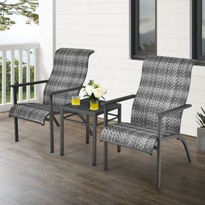 3-Piece High Backrest and Armrest Patio <b>Rattan</b> <b>Bistro</b> <b>Set</b> for <b>Garden</b> Use - Product Image 4