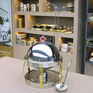 ถาดอุ่นอาหารแบบพรีเมียมเคลือบลายหินอ่อน พร้อมตกแต่งด้วยสีทอง ทรงกลม หรูหรา สำหรับบุฟเฟ่ต์ พร้อมฝาปิดแบบเสาและตะขอเกี่ยวอย่างสวยงาม - Product Image 3