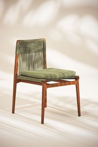 Silla Moderna de Madera de Teca para Exteriores, Elegante Silla de Bistró sin Brazos con Cordón Tejido - Product Image 2