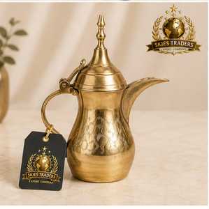 Carafe à café arabe Dallah martelée dorée, service à thé islamique traditionnel en métal brillant, pichet à boisson de luxe du Moyen-Orient - Product Image 3