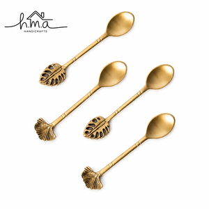 Ensemble de cuillères en laiton artisanal, finition dorée, bol ovale avec manche en forme de coquille décorative, style vintage, vaisselle élégante - Product Image 1