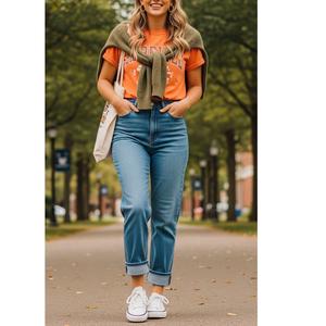 Jeans de Pierna Ancha Personalizados de Alta Calidad, Jeans de Mezclilla Azules Holgados de Moda con Cintura Media para Mujer, Proveedor de BD - Product Image 4