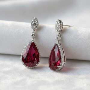 Pendientes de Rubí Natural en Forma de Gota, Plata de Ley 925, Chapados en Oro de 14K, con Moissanita en Forma de Lágrima, Joyería para el Mes de Julio - Product Image 5