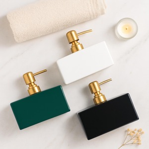 Modern Bathroom <b>Soap</b> And Lotion Dispenser <b>Set</b> With Gold Pump Bottles On Wooden Tray Perfect For Vanity Counter Decor From India - Product Image 5