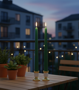 Misty <b>Green</b> Taper <b>Candles</b> – Set of 2 living rooms, bedrooms, balconies, weddings, festive décor, and special occasions - Product Image 3