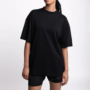T-shirt ample à manches courtes pour femme avec logo personnalisé, en jersey noir uni, respirant et anti-humidité, style streetwear - Product Image 1