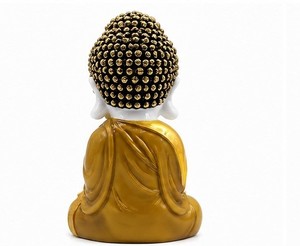 Figurine de Bouddha en céramique faite à la main, robe dorée, Feng Shui, décoration minimaliste pour la maison, sculpture religieuse de table, décoration de salon - Product Image 3