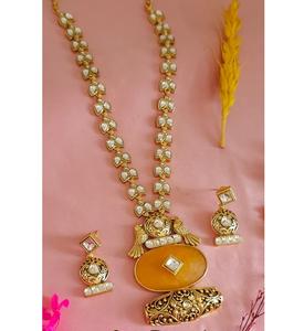 Classic Stylish <b>Gold</b> Plated Moissanite Stone Look Long <b>Necklace</b> <b>Set</b> with <b>Earrings</b> Women Designer Jewelry Wedding Party Gift - Product Image 1