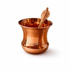 Panchpatra indienne traditionnelle en laiton, artisanat traditionnel, avec cuillère et assiette, ensemble Panchpatra antique avec Achamani et Thali - Product Image 6