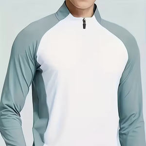 T-shirt à col montant 3/4 zippé pour homme adulte, couleur personnalisée, manches longues, respirant, écologique, séchage rapide, service OEM - Product Image 3