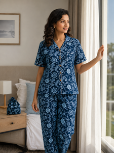 Conjunto de Pijama de Lujo para Mujer, 100% Algodón Estampado, Manga Corta, Ligero, con Bolsa con Cordón, Suave y Transpirable - Product Image 5