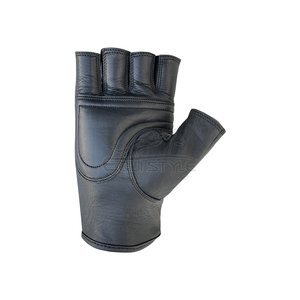 Black <b>Leather</b> Half Finger <b>Gloves</b> for <b>Men</b> Women Breathable Sporty Wrist Length Perforated Padded Cycling Driving Sports Travel - Product Image 2