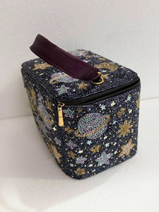 Beaded Cosmetic <b>Case</b> With Star Planet Pattern Zipper Closure Soft Handle Medium Size Bohemian Style <b>Makeup</b> Bag - Product Image 5