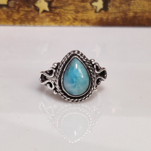 Bague Larimar en argent sterling 925, pierre précieuse taille poire, bijou de déclaration pour mariage, fiançailles, anniversaire, avec sertissage clos - Product Image 1