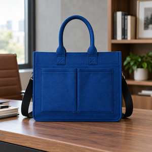 Royal Blue Canvas <b>Laptop</b> Tote Bag Large Capacity Eco-Friendly Dual Front Pockets Detachable Shoulder Strap | Heavy Duty Office - Product Image 4