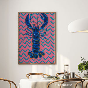 Decoración festiva para pared, póster colorido con ilustración de marisco langosta, arte retro para pared de cocina - Product Image 2