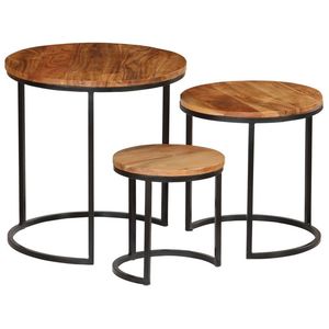Modern <b>Round</b> Wood Coffee <b>Table</b> With <b>Black</b> Metal Frame Industrial Living Room Furniture - Product Image 4