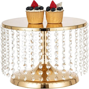 Cake <b>Stand</b> for Dessert Gold Crystal Pendants Metal Cake <b>Stand</b> Serves as A Round Dessert <b>Cupcake</b> Display Cake <b>Stand</b> - Product Image 1