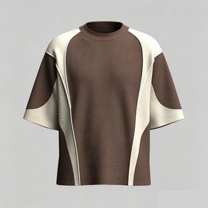 Camiseta OEM personalizada de dos tonos con bloques de color, de algodón grueso, con paneles, manga corta, corte holgado, estilo urbano, para hombre, lisa. - Product Image 1