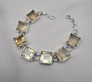 Pulsera con Dije de Citrino de Corte Cuadrado, Plata de Ley 925, Hecha a Mano, con Gema Natural, Joyería de Lujo para Mujer, Venta al Por Mayor - Product Image 6