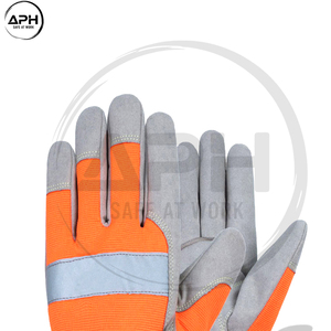 Guantes de Trabajo de Cuero Naranja de Alta Visibilidad, Construcción Duradera, Puño Elástico Ajustable en la Muñeca, Palma Reforzada de Calidad Premium - Product Image 5