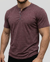 Men's Short Sleeve Henley Jersey T-Shirt 100% Cotton Solid Color Knitted Casual Top Regular Fit Button-Up High Quality 180 Grams